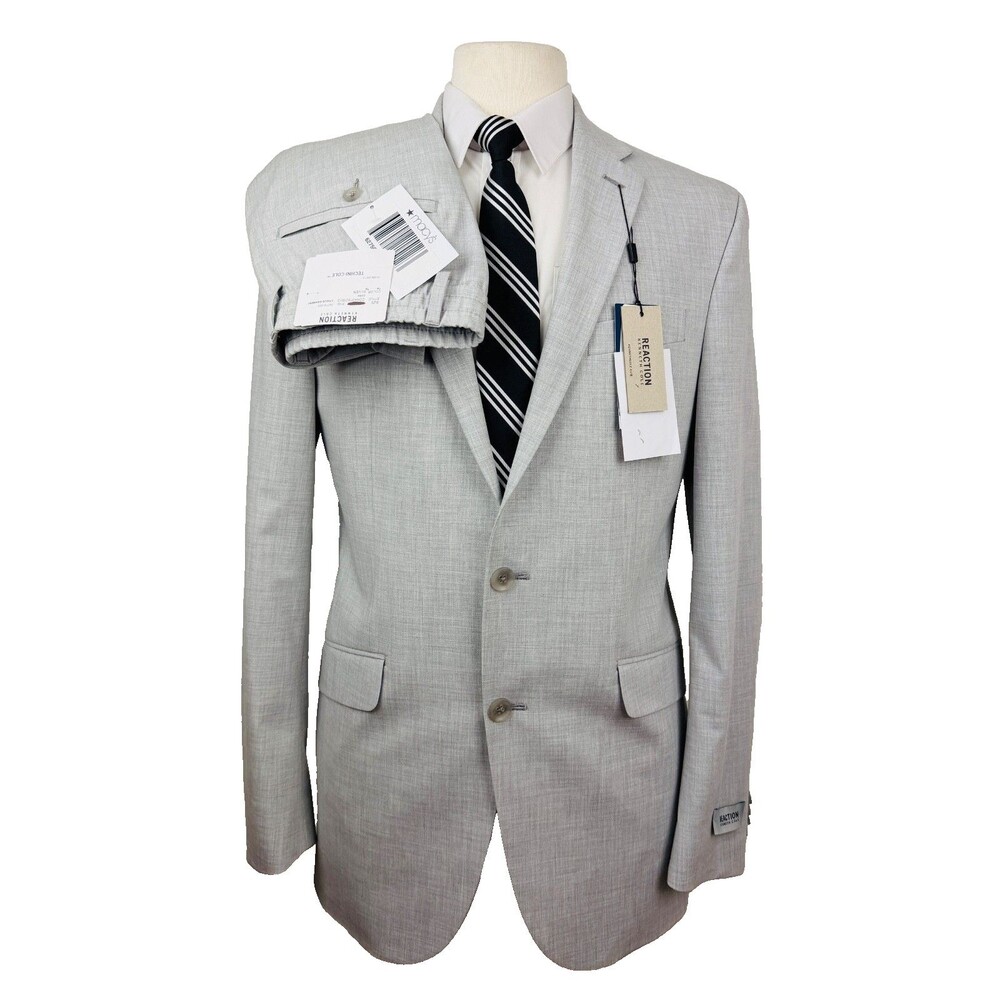 $395 NEW KENNETH COLE REACTION MENS 40L SILVER 2 PIECE SUIT W/ DRESS PANTS 31X32